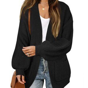 Chunky Oversized Cardigan Lantern Sleeve Knit Sweater Pockets Y2K Chic